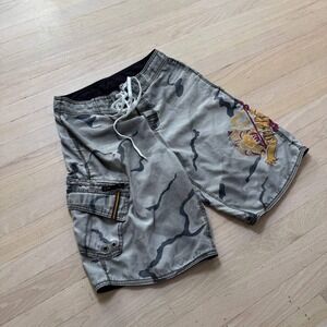 Billabong Mens Board Shorts Grey Camo Rasta Lion Graphic Swim Trunks Size 30